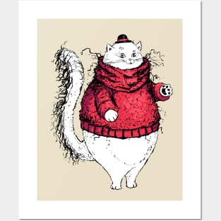 Gentleman Cat with A Very Fuzzy Sweater and Lovely Hat Posters and Art